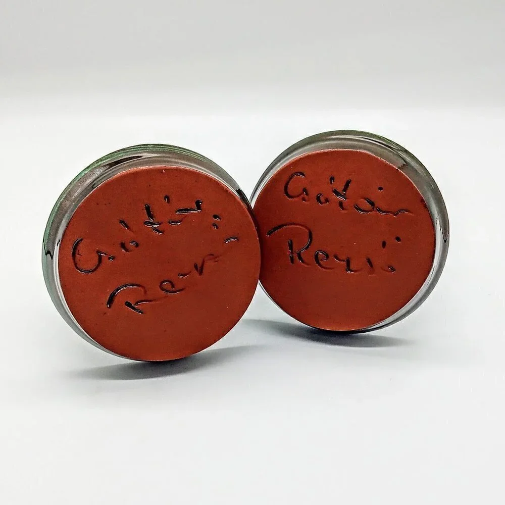 Green Glazed Red Clay Pottery Candle Holders (2)